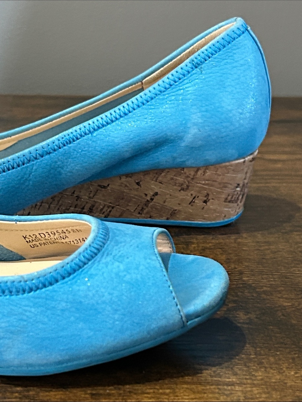 Cole Haan Nike Aut Bright Blue Suede Peep-Toe wedge size 8B - Picture 4 of 8